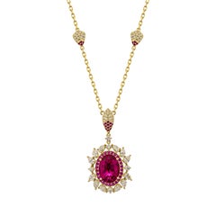 Sunita Nahata Rubellite 7.99ct. Necklace in 18KYG with Ruby and Diamond.