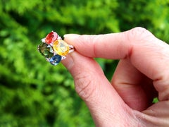 7.99ct Multi-Coloured Sapphire 0.34ct Diamond 14k Yellow Gold Ring Circa 1980