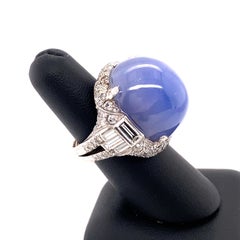 79 Carat Cabochon Ceylon Unheated Star Sapphire Ring Set in Platinum