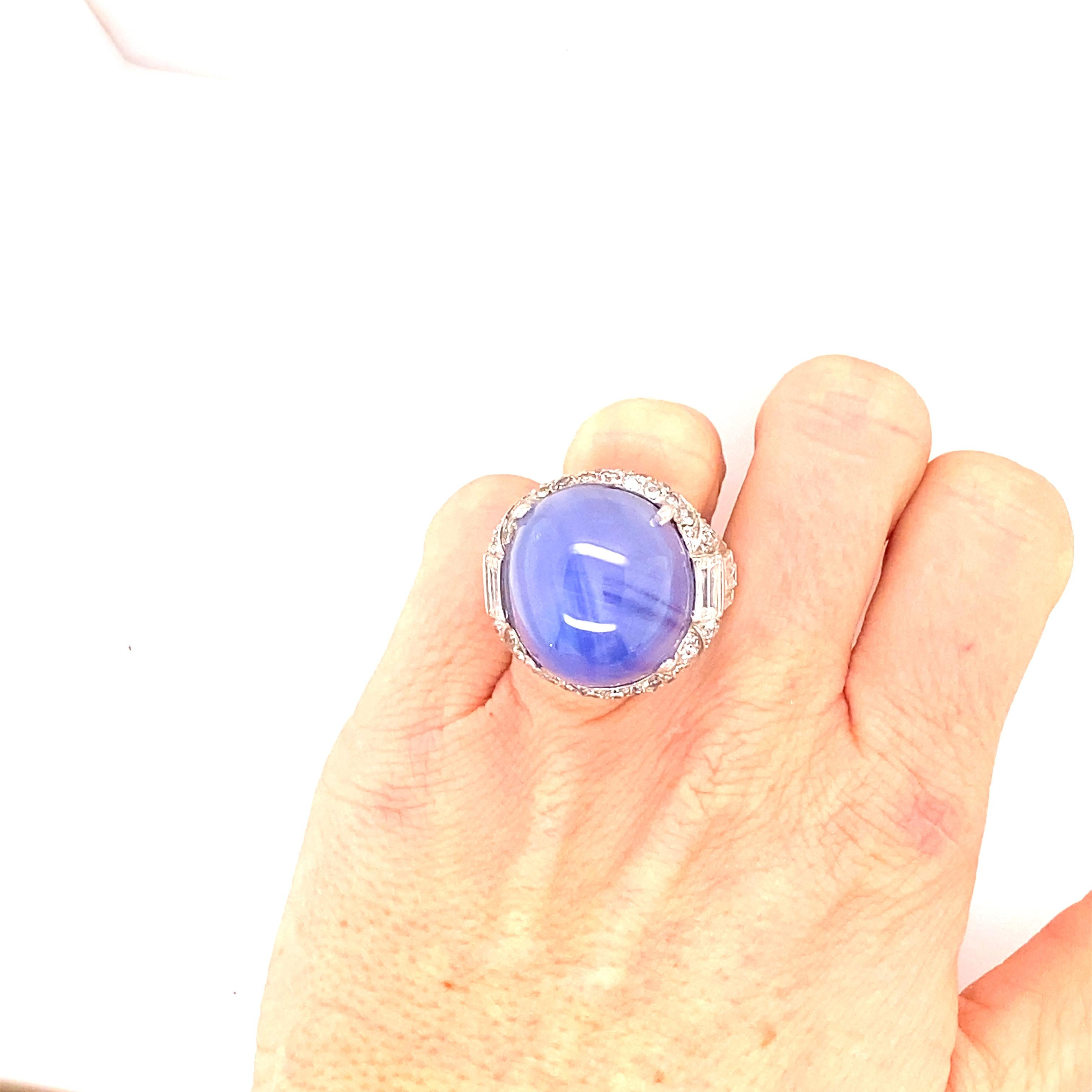 Retro 79 Carat Cabochon Ceylon Unheated Star Sapphire Ring Set in Platinum For Sale