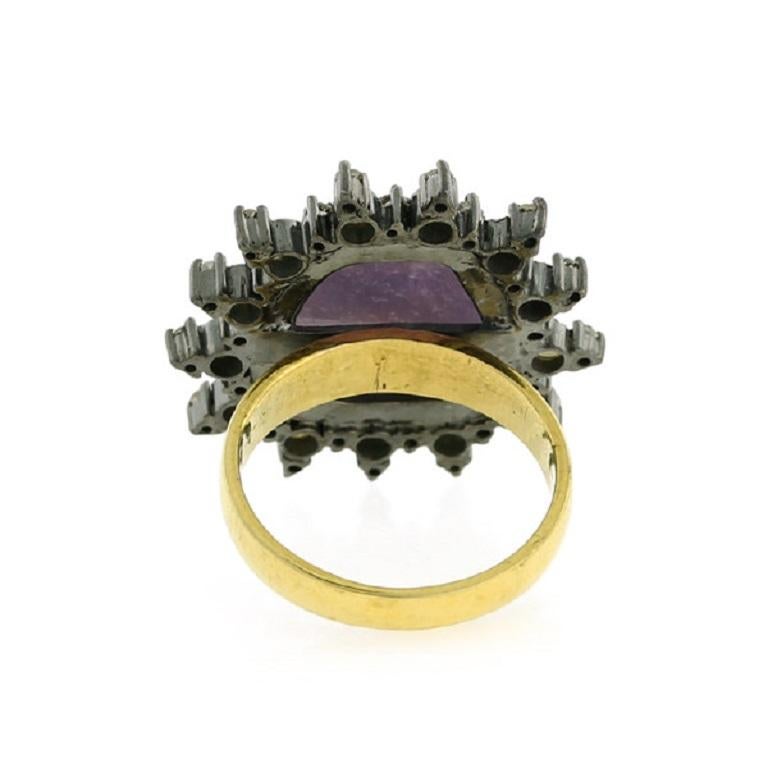 Art Nouveau 7.9ct Pink Sapphire Cocktail Ring With Pearl & Diamonds Made In 18k Gold For Sale