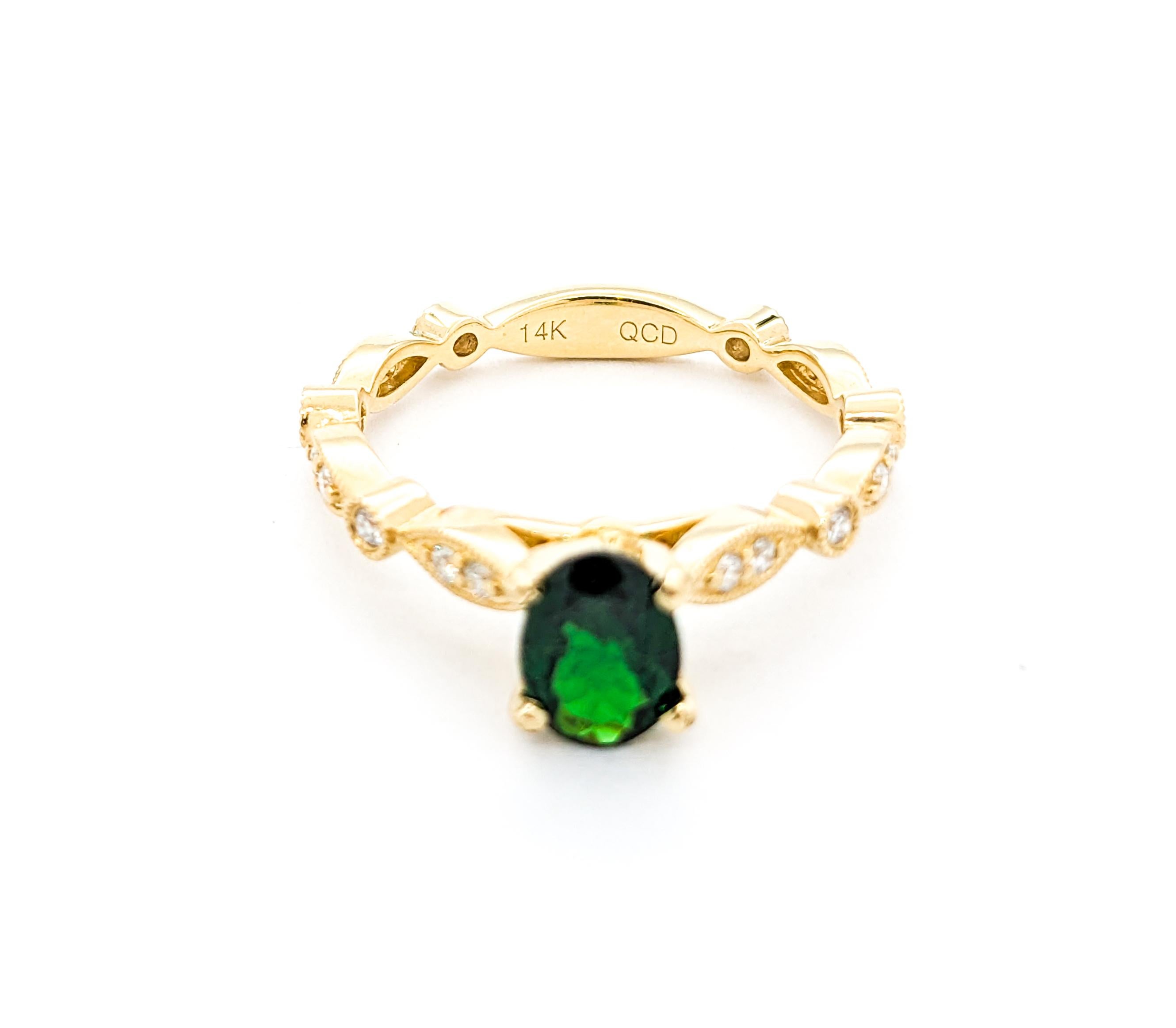 .79ct Tsavorit Granat & Diamant Ring in Gelbgold im Angebot 1