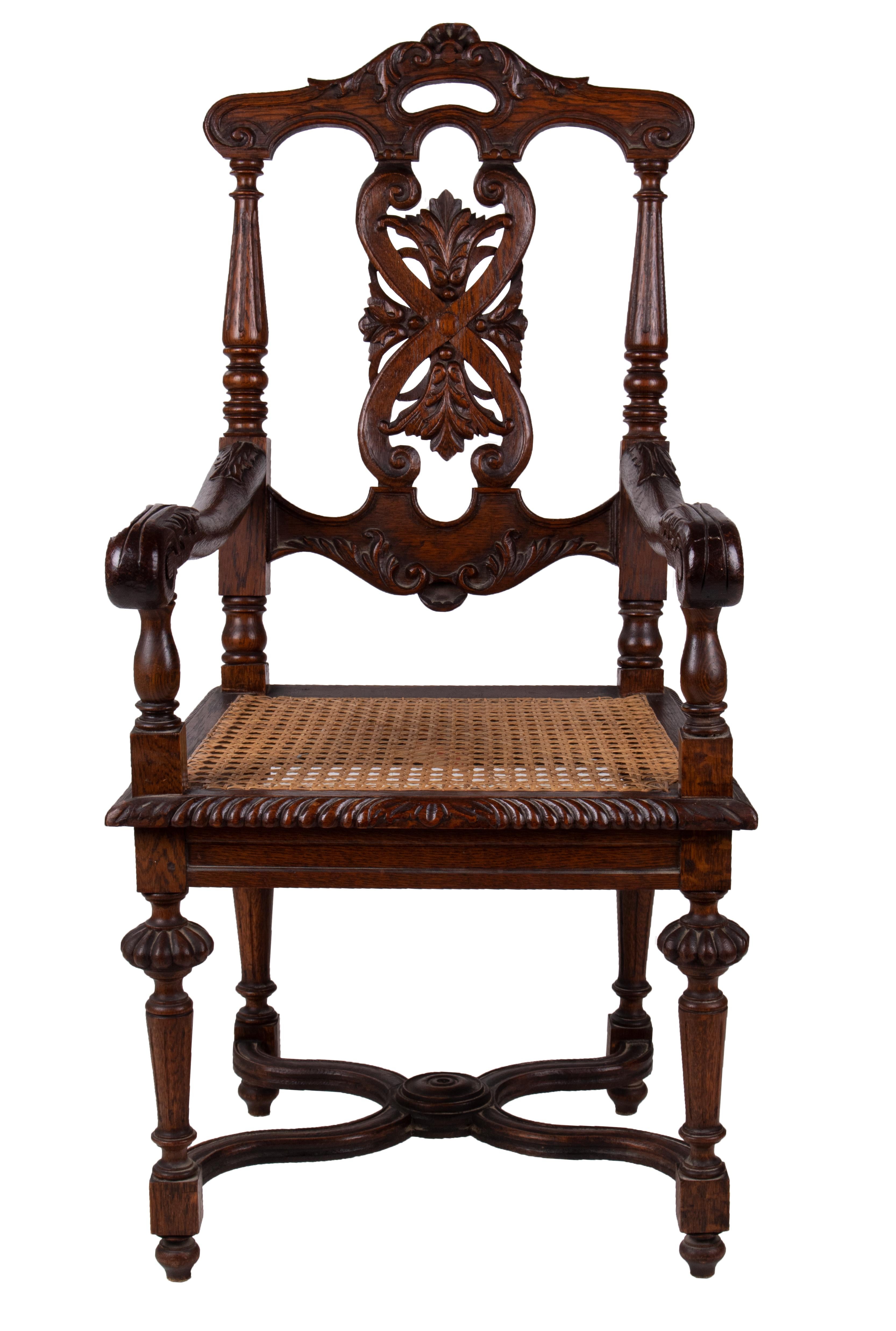 Conjunto español del siglo 79 de cuatro sillas y dos sillones en venta 5
