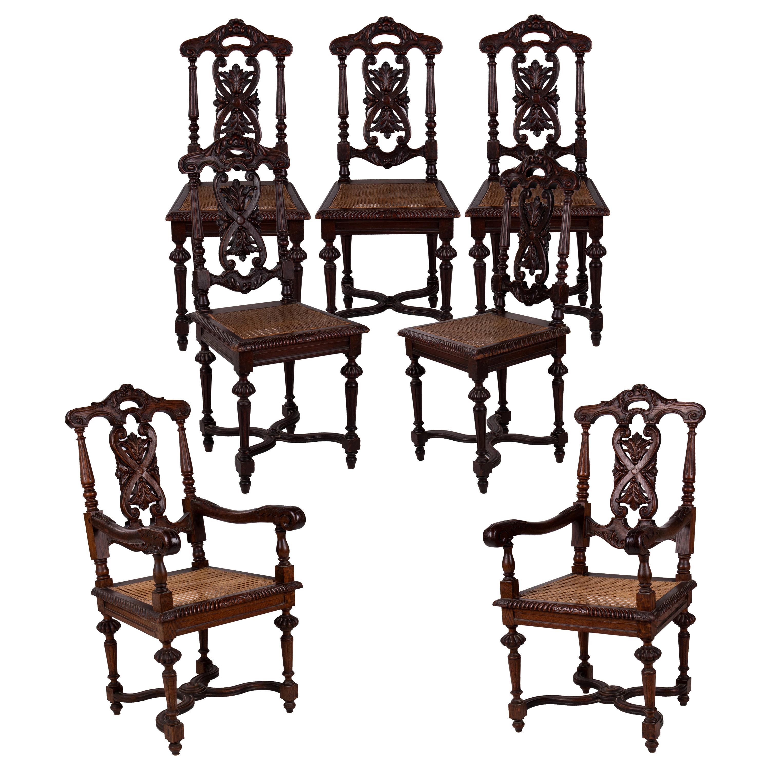 79th Century Spanish Set of Four Chairs and Two Armchairs