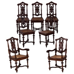 79th Century Spanish Set of Four Chairs and Two Armchairs