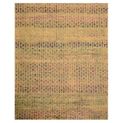 7'9"x10' Brown Colorful Diamond Motif Wool with Sari Silk Hand Knotted Rug