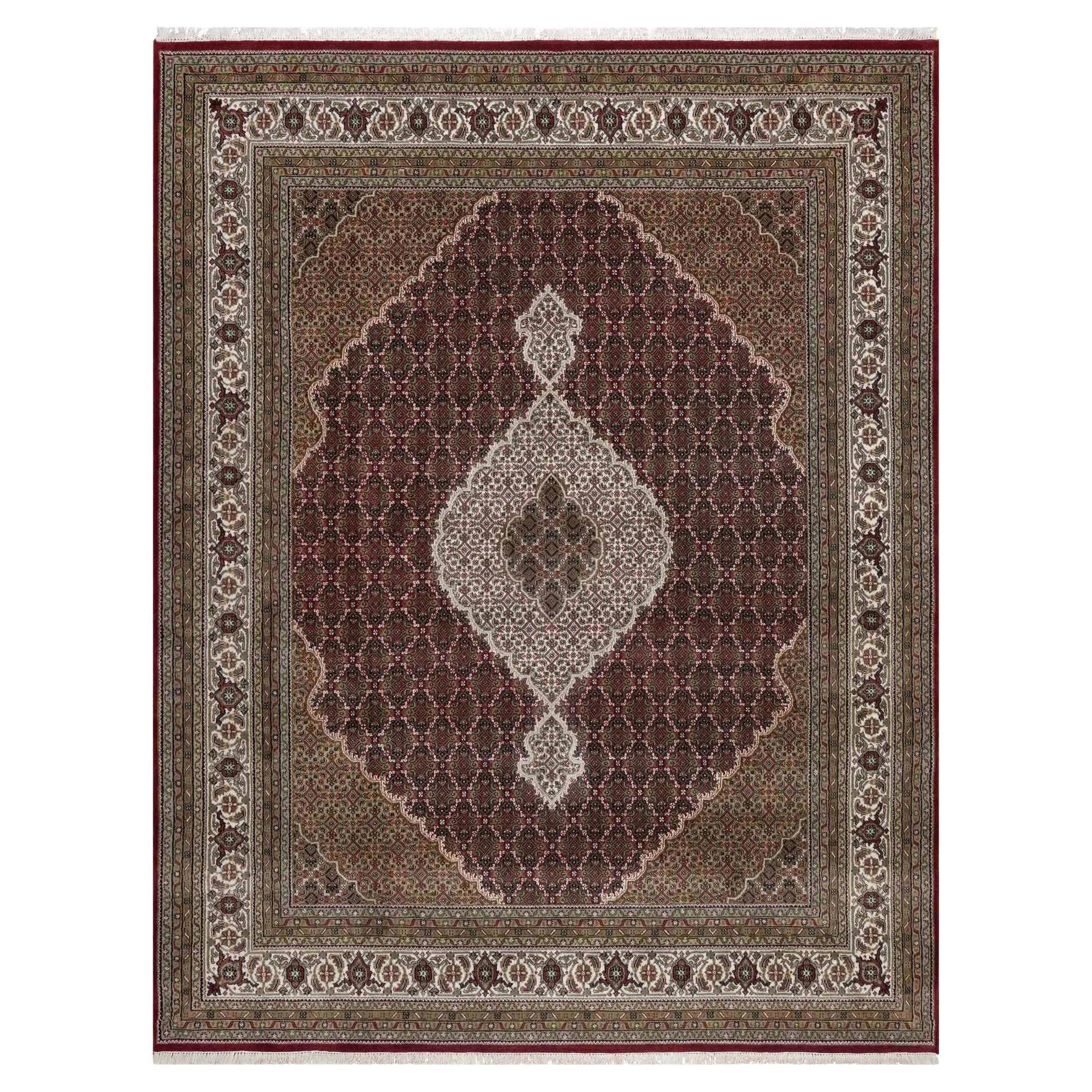 7
9"x10
 Currant Red 100% Wool Hand Knotted Tabriz Mahi Oriental Rug For Sale