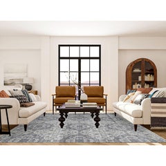 7'9"x10' Ivory Hand Knotted Wool and Silk Geometric Mughal Design Oriental Rug