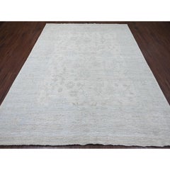 7'9"x10' Ivory Pure Wool Afghan Angora Oushak Hand Knotted Oriental Rug