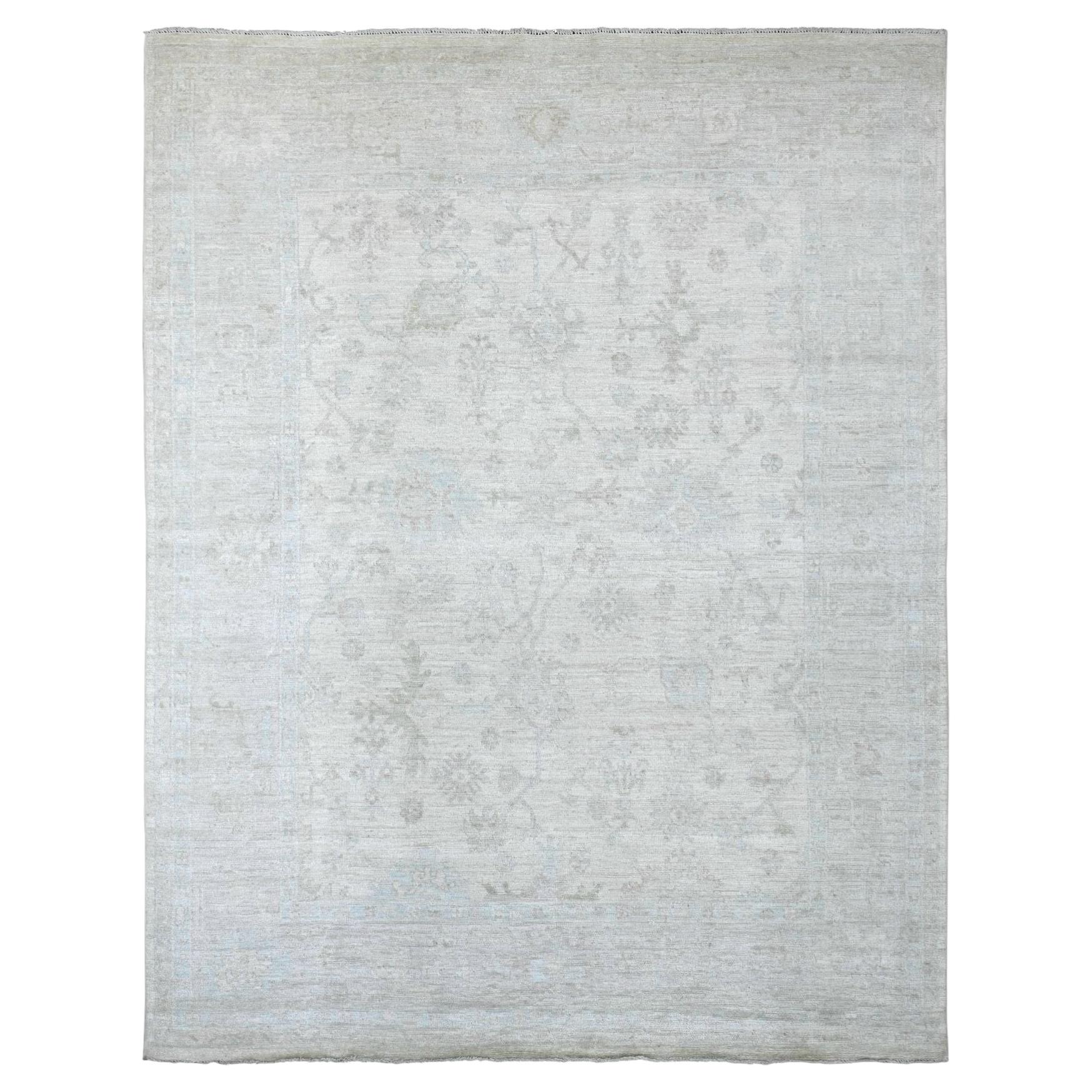 7'9"x10' Ivory Pure Wool Afghan Angora Oushak Hand Knotted Oriental Rug