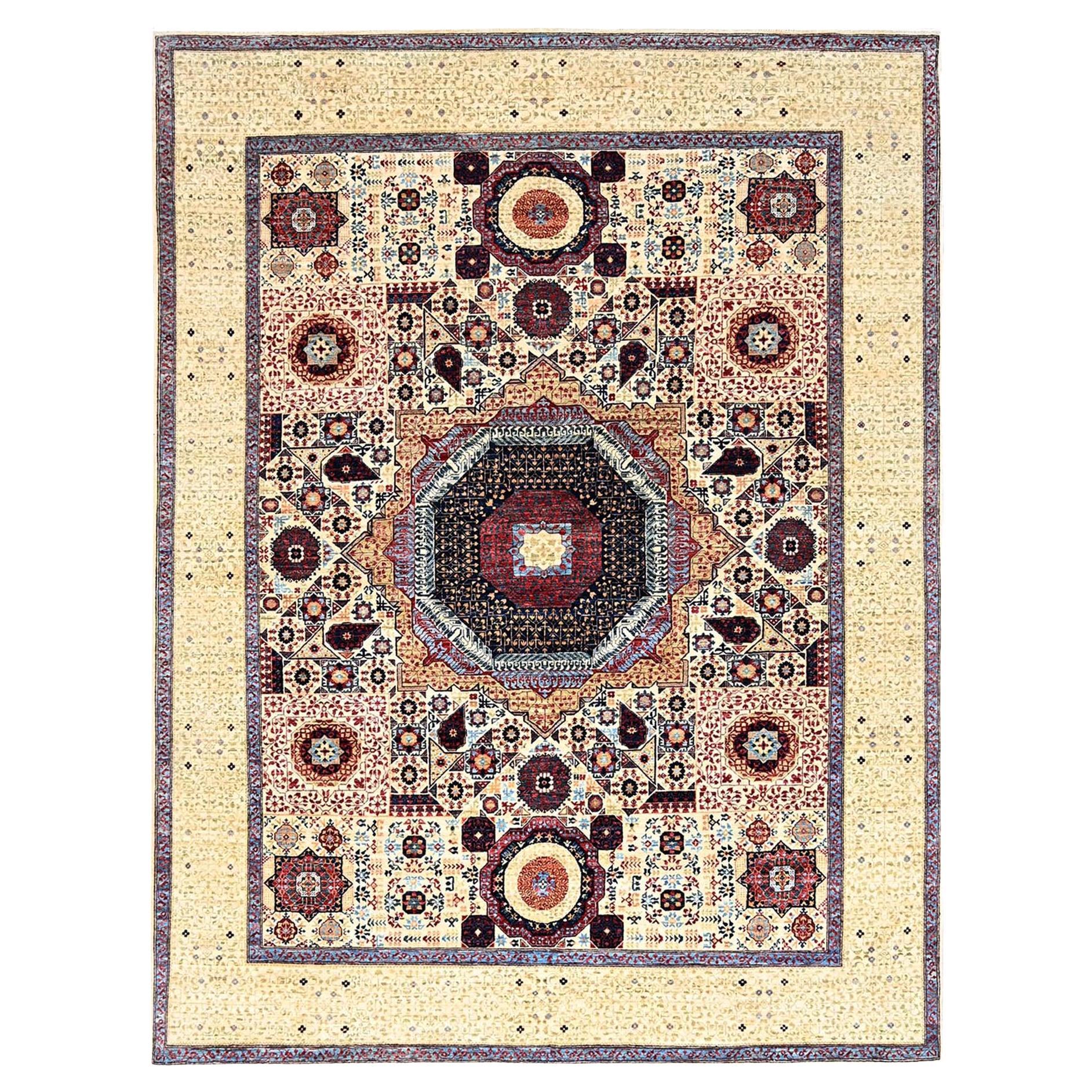 7'9 "x10' Elfenbein Wolle Hand Made 14. Jahrhundert Mamluken Dynasty Muster 200 KPSI Teppich