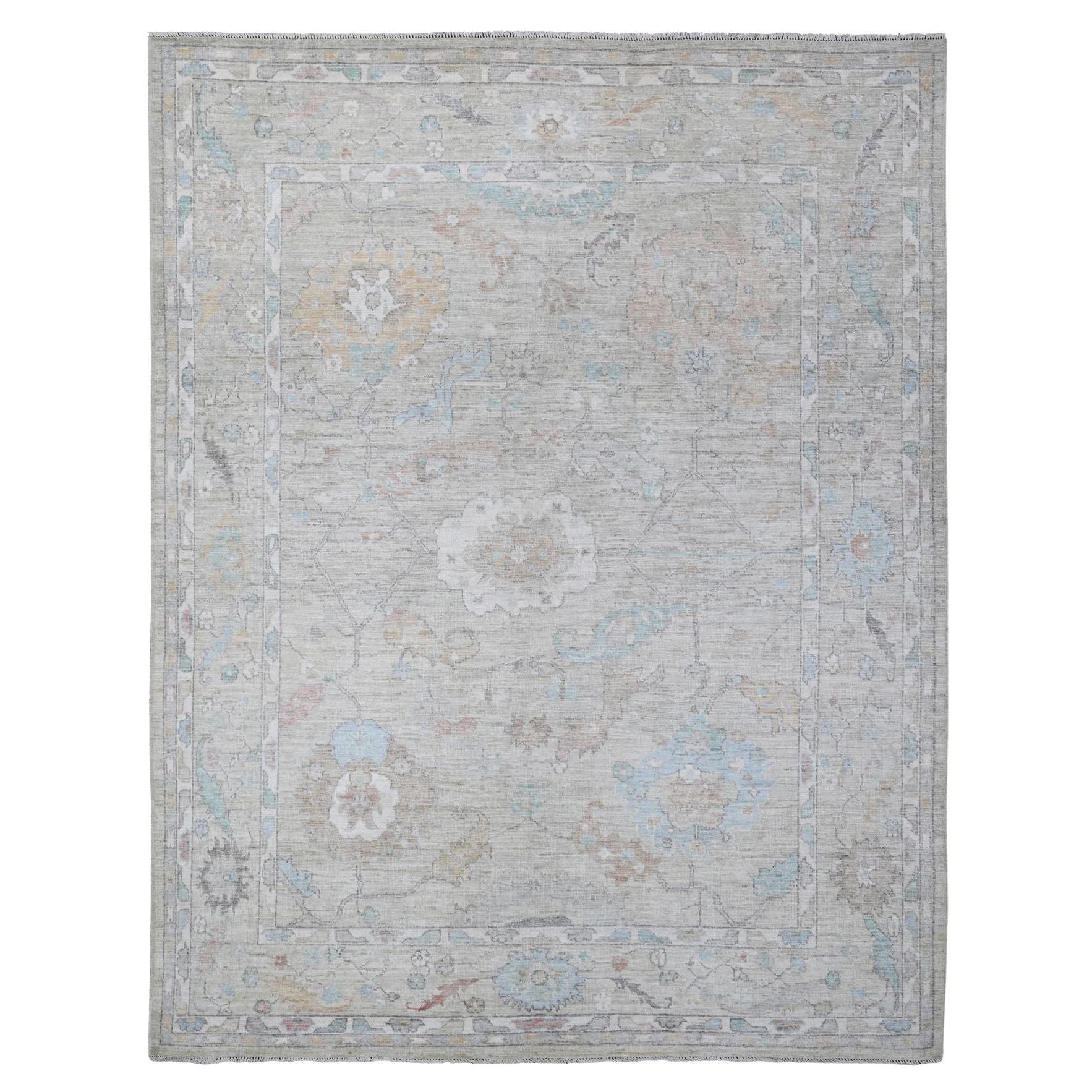 7'9"x10' Pastel Gray Wool Weft Afghan Angora Oushak Oriental Rug