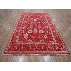 7'9"x10' Red Broken & Erased Persian Tabriz Design Wool & Silk Hand Knotted Rug