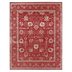 7'9"x10' Red Broken & Erased Persian Tabriz Design Wool & Silk Hand Knotted Rug