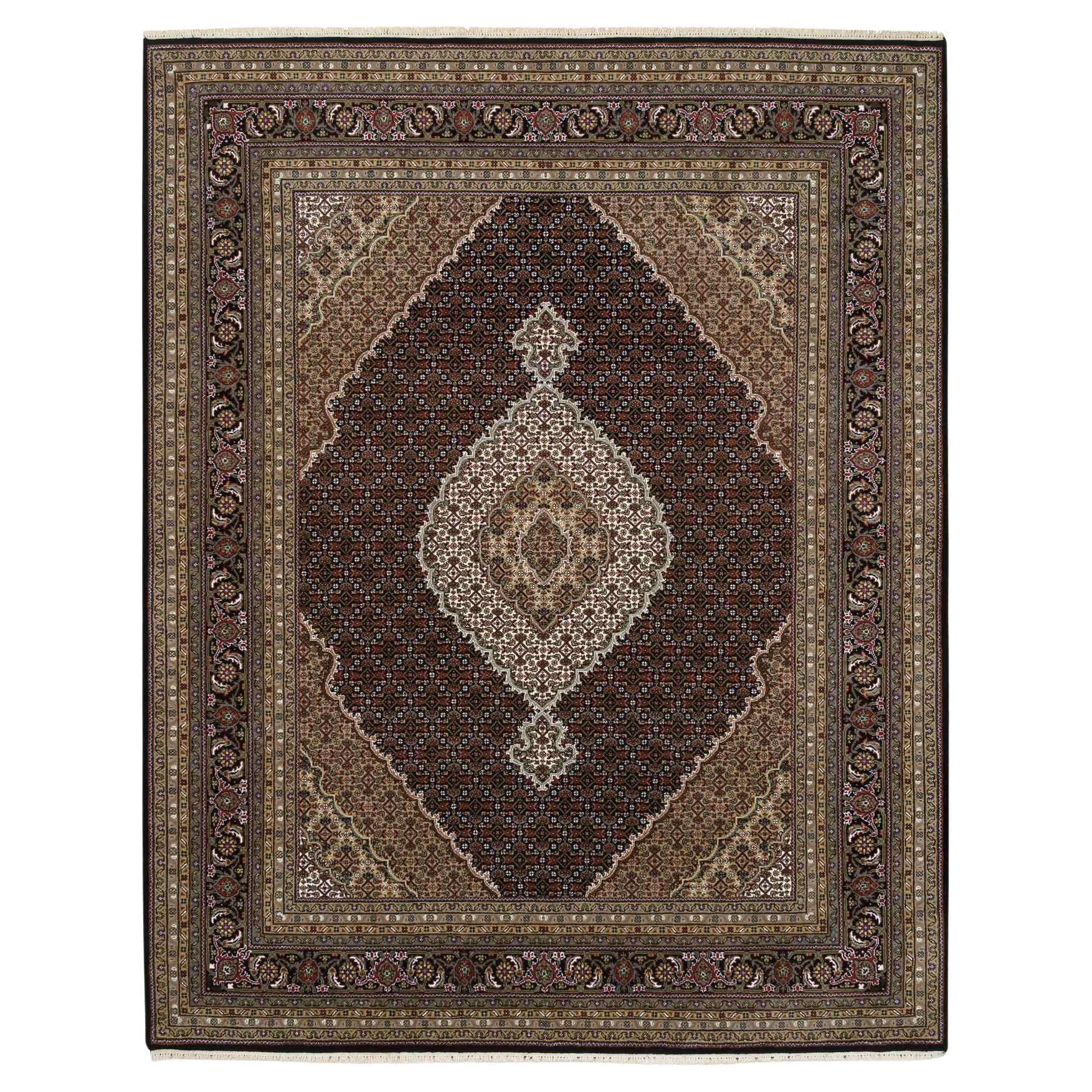7'9"x10' Rich Black Tabriz Mahi 175 KPSI Wool Hand Knotted Rug For Sale