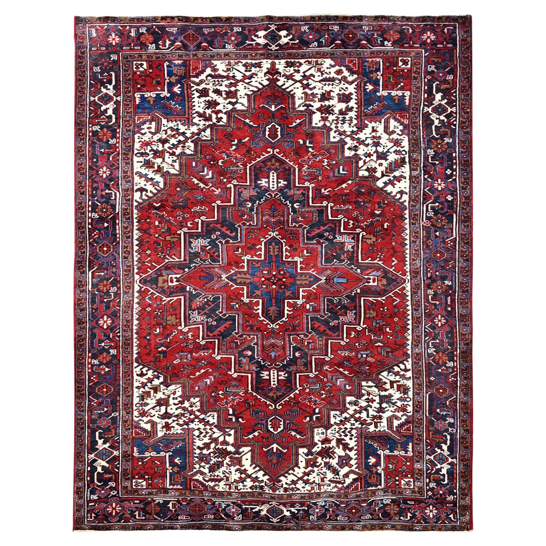 7'9 "x10' Scharlachrot Vintage Persisch Heriz Handgeknüpft 100% Wolle Orientteppich im Angebot