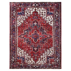 7'9 "x10' Scharlachrot Vintage Persisch Heriz Handgeknüpft 100% Wolle Orientteppich