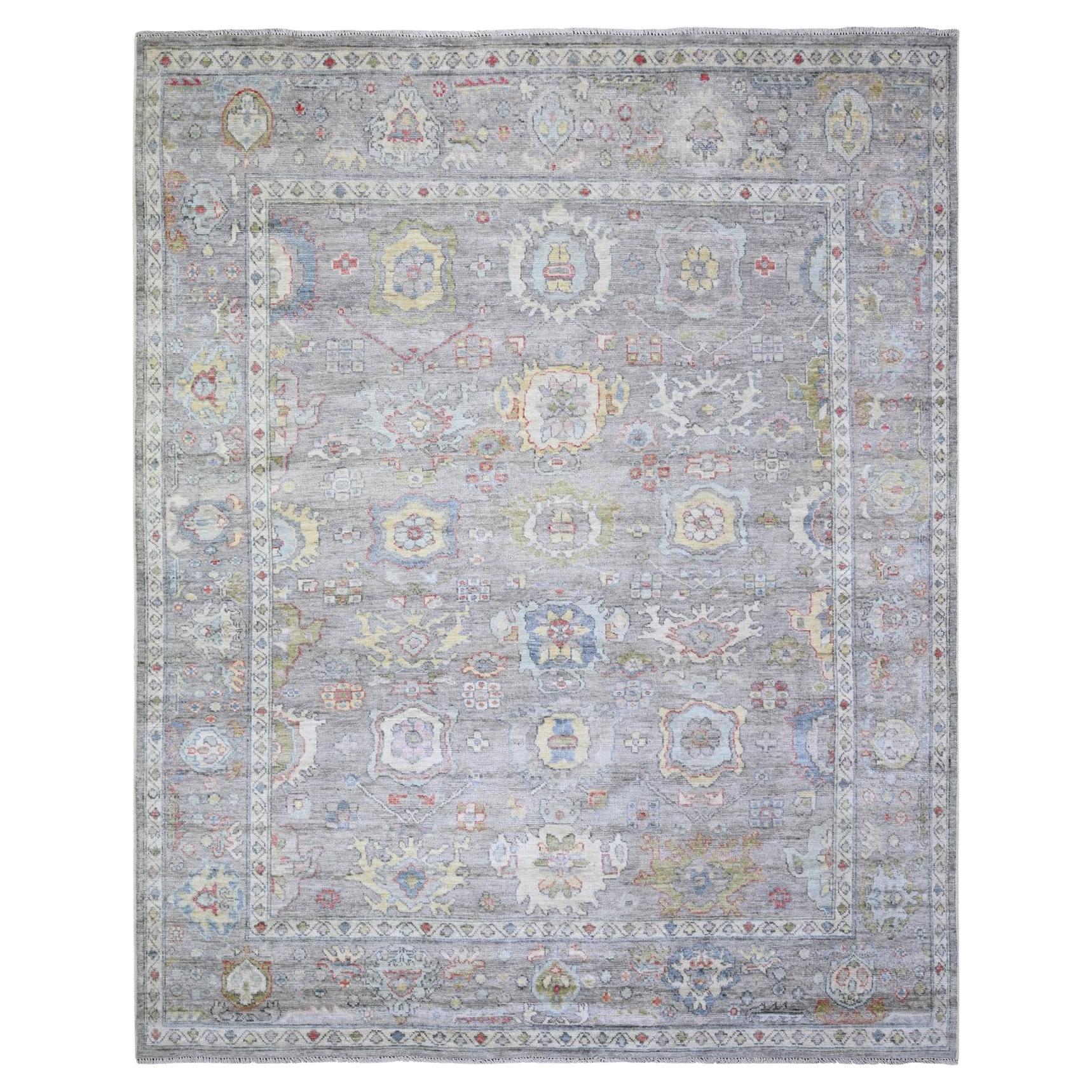 7'9 "x10' Silver Gray Pure Wool Afghan Angora Oushak Hand Knotted Oriental Rug