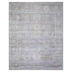 7'9 "x10' Alfombra Oriental Anudada a Mano de Angora Afgana Oushak de Pura Lana Gris Plata
