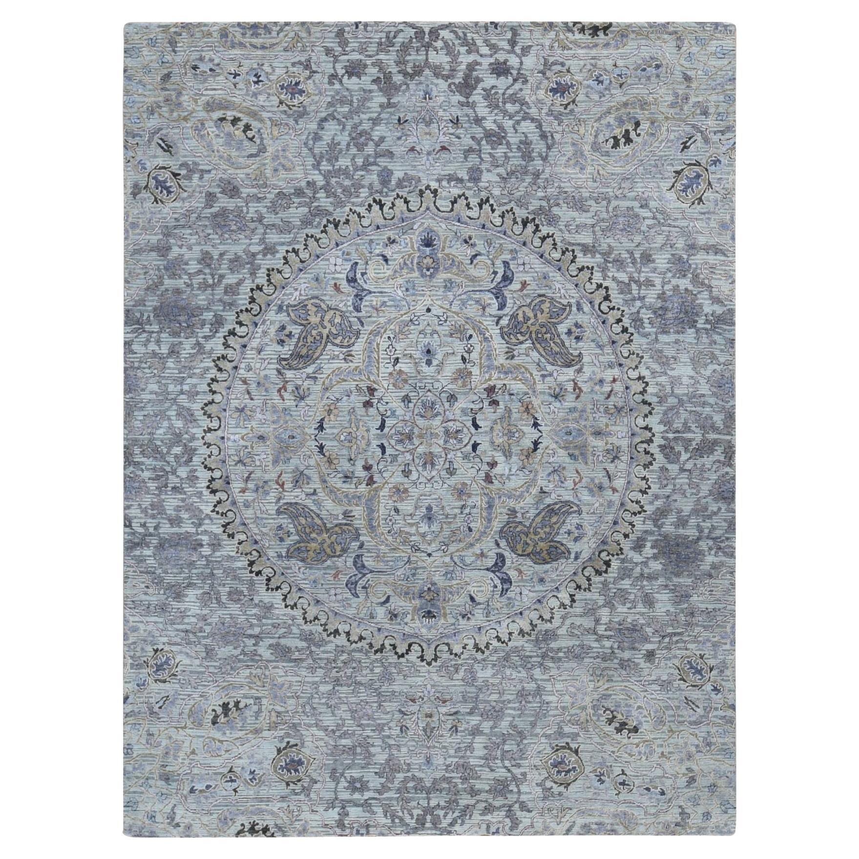 7
9 "x10
1" Aschgrau Der Maharaja Reine Seide mit Wolle Handgeknüpft Orientteppich