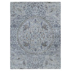 7
9 "x10
1" Aschgrau Der Maharaja Reine Seide mit Wolle Handgeknüpft Orientteppich