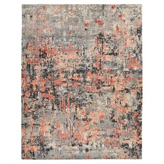 7'9"x10'1" Gray with Red Abstract Design Soft Wool Hand Knotted Oriental Rug