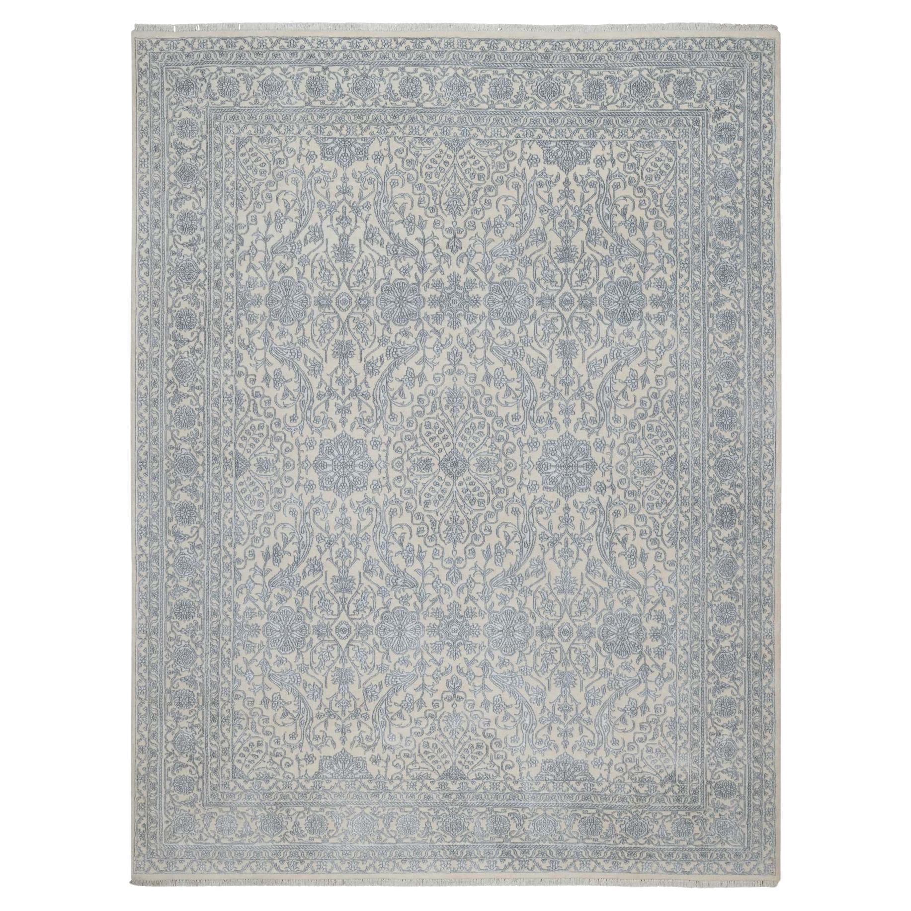 7
9 "x10
2" Chiffon Weiß Persisches Design Wolle und Seide Handgeknüpft Orientteppich