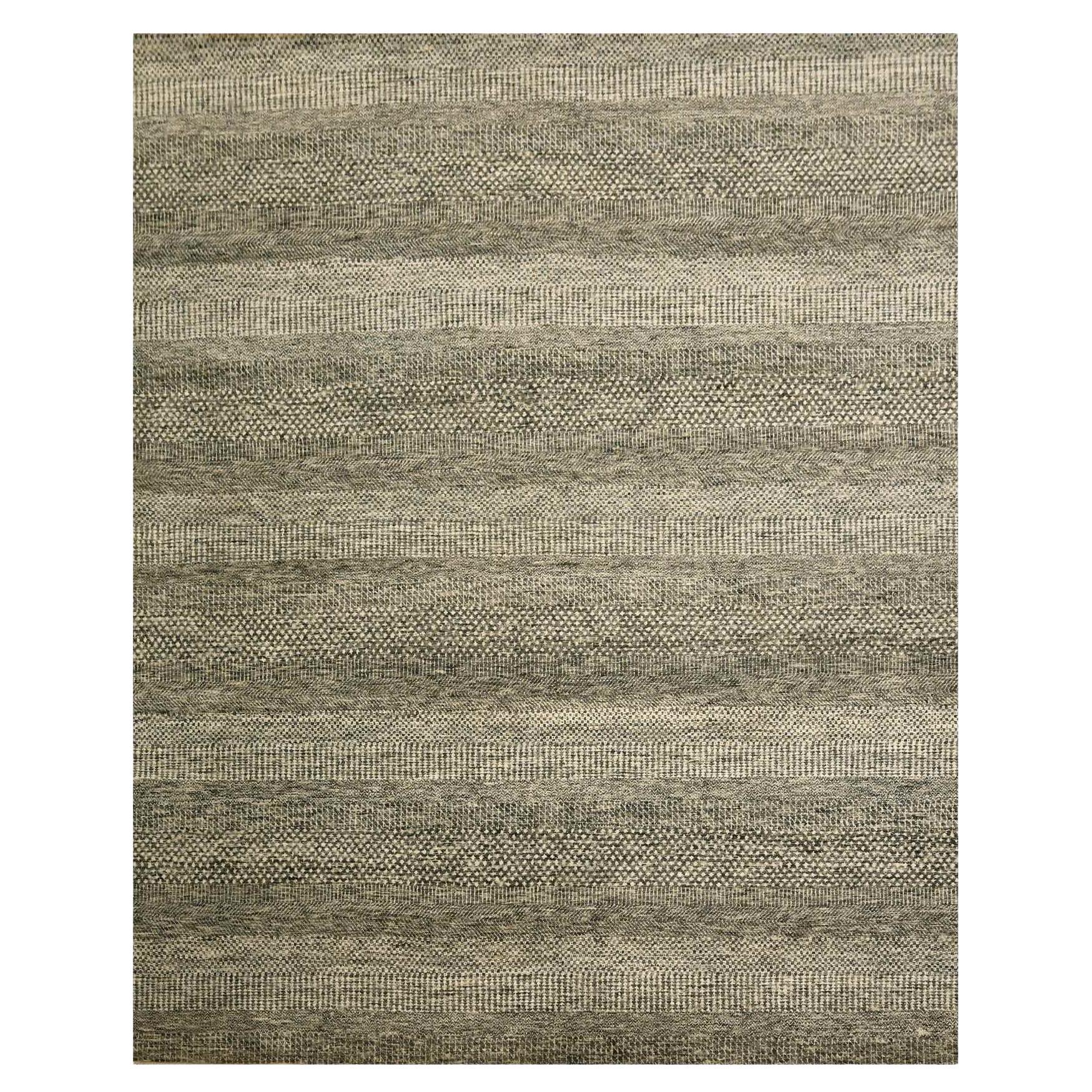 7'9"x10'2" Storm Gray Modern Grass Design Undyed Natural Wool Hand Knotted Rug