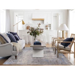 7'9"x10'3" Abstract Design with Soft Blues Wool & Silk Hand Knotted Oriental Rug