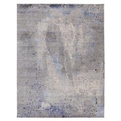 7'9 "x10'3" Motif abstrait et bleus doux Laine et soie Tapis d'Orient noué à la main