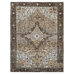7'9"x10'3" Brown Vintage Persian Heriz Hand Knotted Pure Wool Clean Oriental Rug
