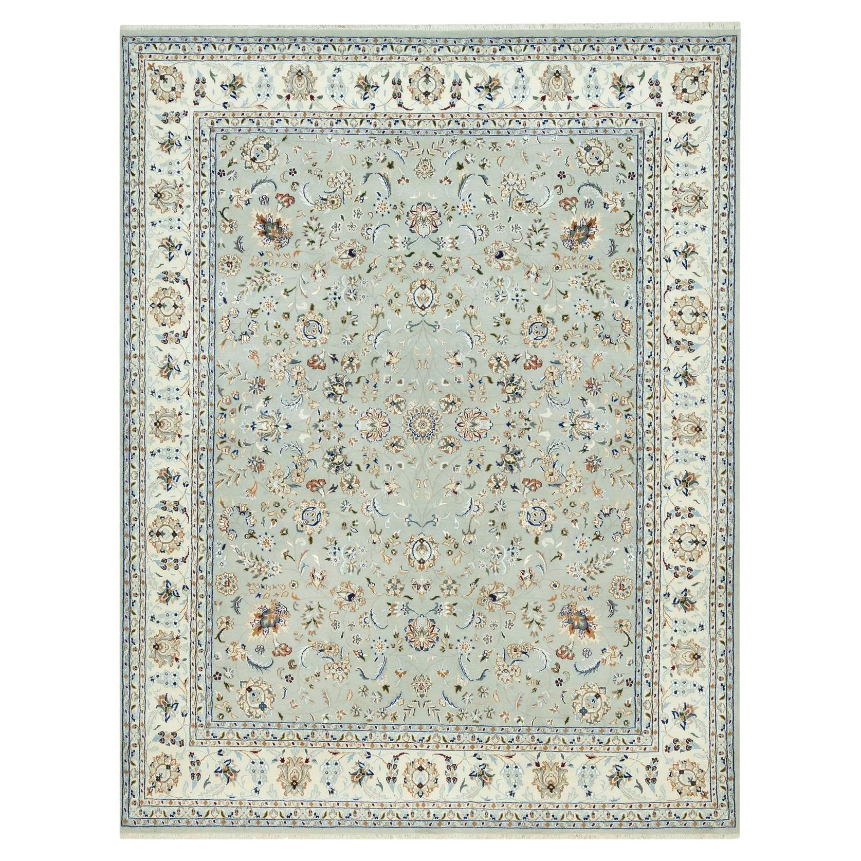 7
9 "x10
3" Grigio Nain con motivo a fiori 250 KPSI Tappeto in lana e seta annodato a mano