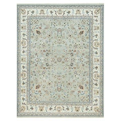 7
9 "x10
3" Grigio Nain con motivo a fiori 250 KPSI Tappeto in lana e seta annodato a mano