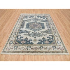 7'9"x10'4" Ivory Hand Knotted Reimagined Persian Viss Design Wool Oriental Rug