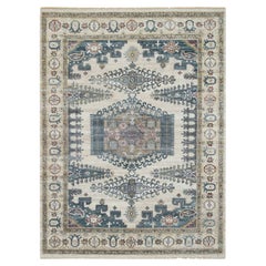 7'9"x10'4" Ivory Hand Knotted Reimagined Persian Viss Design Wool Oriental Rug