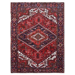 7'9"x10'4" Red Vintage Persian Heriz with Medallion Design Hand Knotted Wool Rug