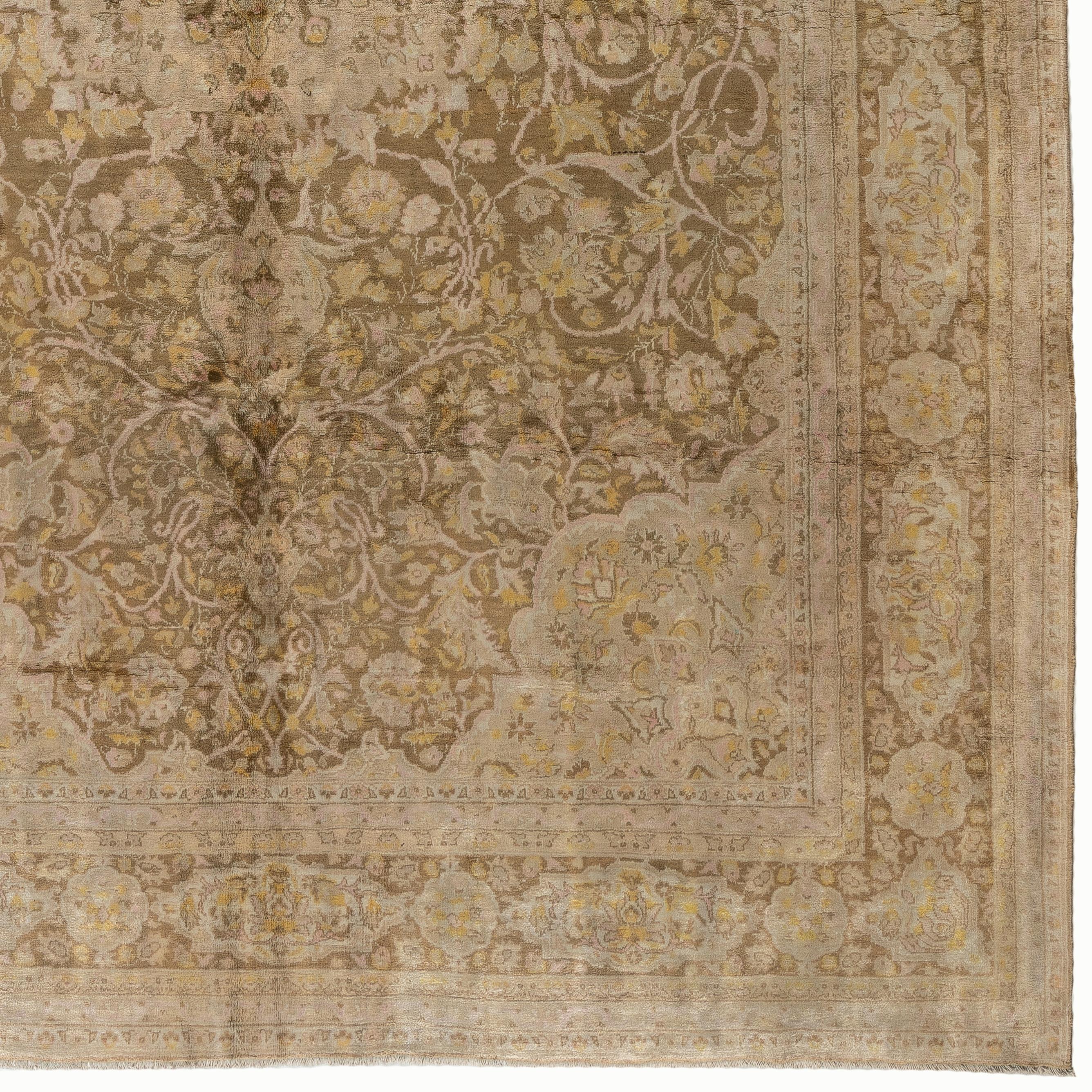 Hand-Knotted 8x10.6 Ft Semi Antique Turkish Sivas Rug in Soft Colors, Velvety Wool Pile For Sale