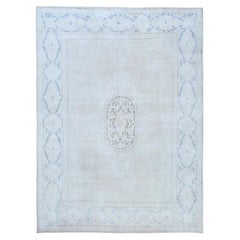 Tappeto Kerman in stile shabby chic, effetto invecchiato, annodato a mano, beige, 7'9" x 10'7"