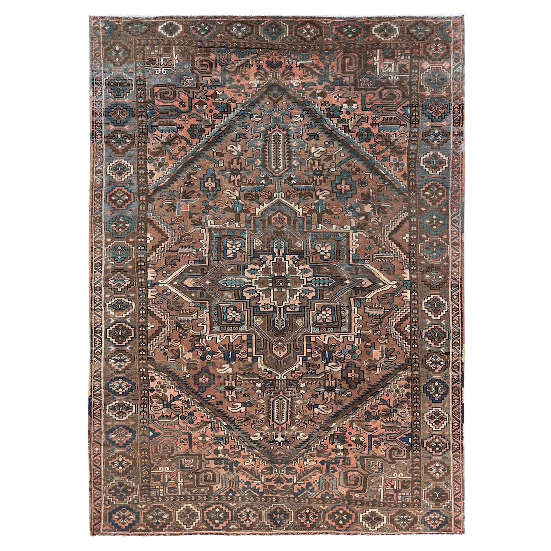 7'9 "x10'9" Biber Braun Vintage Persisch Heriz Handgeknüpft Reine Wolle Sauberer Teppich