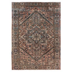 7'9"x10'9" Beaver Brown Vintage Persian Heriz Hand Knotted Pure Wool Clean Rug