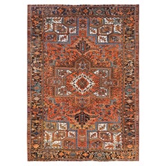 7'9 "x11'1" Vivid Orange Vintage Persisch Heriz Hand geknüpft Wolle Orientteppich