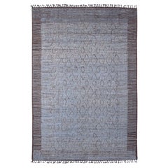 7'9 "x11'6" Tapis en pure laine nouée à la main, tissage marocain bleu avec motif géométrique