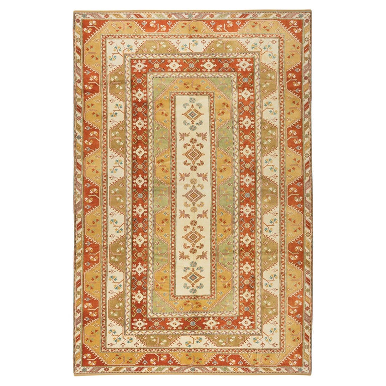 Milas Antique Rugs, Turkish Rug Yellow Handmade Carpet Oriental Rugs For  Sale at 1stDibs