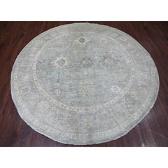 7'9"x7'9" Beau Blue Washed Out Peshawar Hand Knotted Wool Round Oriental Rug