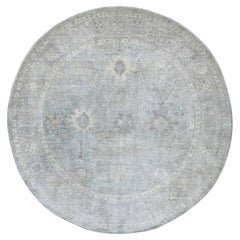 7'9"x7'9" Beau Blue Washed Out Peshawar Hand Knotted Wool Round Oriental Rug