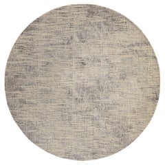 7'9"x7'9" Beige Modern Design Fine Jacquard Hand Loomed Wool and Art Silk Rug