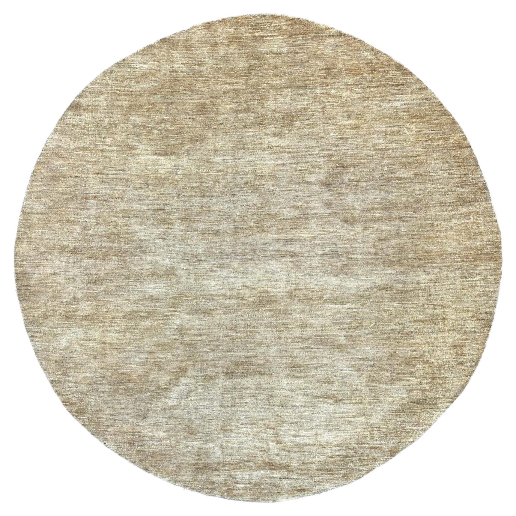 7'9"x7'9" Brown Plain Solid Pattern Hand Knotted Hand Spun Ghazni Wool Round Rug