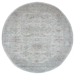 7'9 "x7'9" Tappeto rotondo Cascading White Heriz All Over Design annodato a mano in pura lana