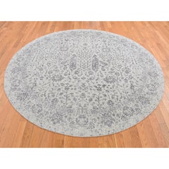 7'9"x7'9" Gainsboro Gray, Jacquard Hand Loomed, Wool and Silk Round Rug