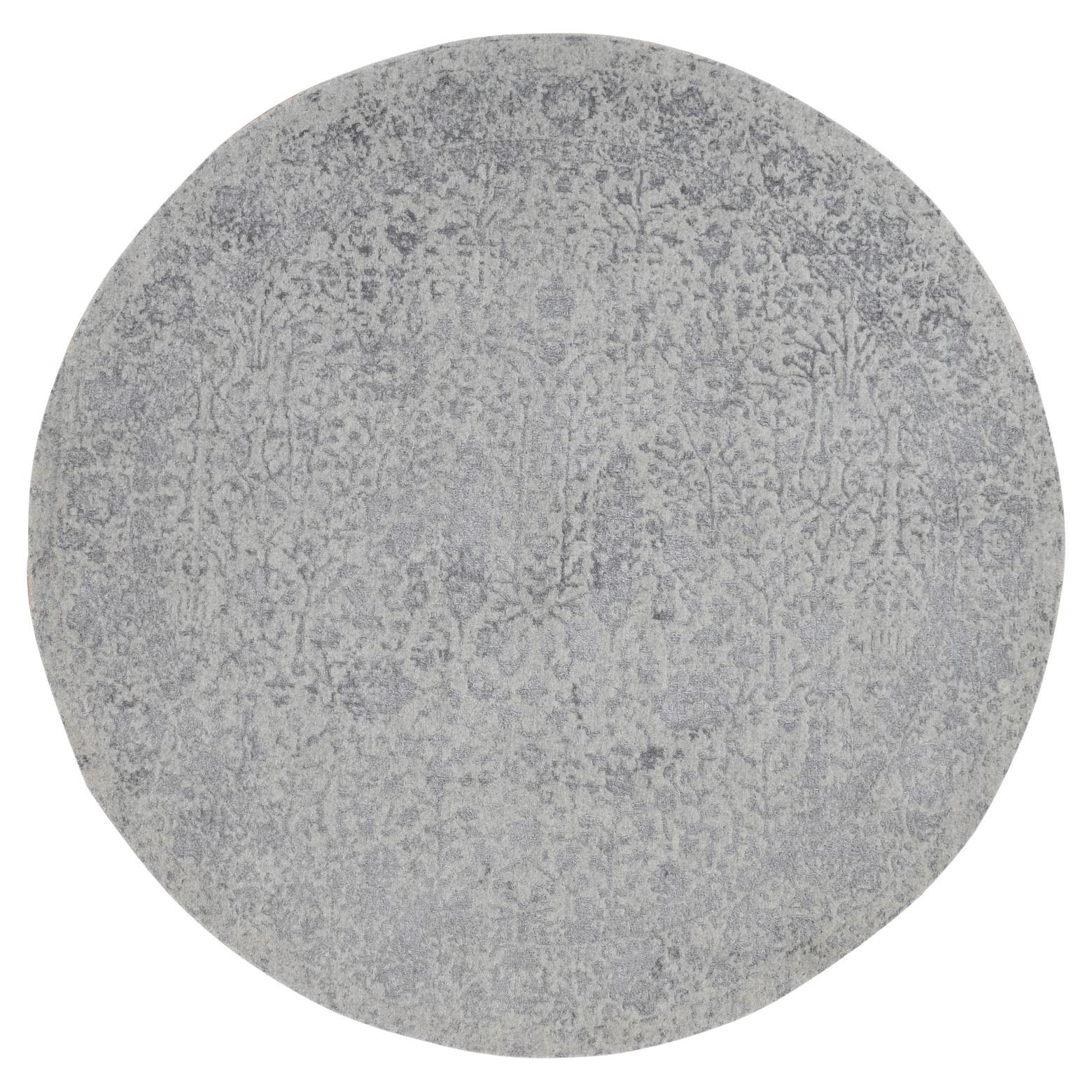 7
9"x7
9" Gainsboro Gray, Jacquard Hand Loomed, Wool and Silk Round Rug